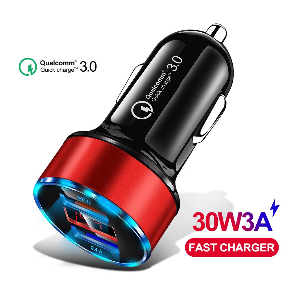 Fast Car Charger With LED Display 3.1A Charger for iPhone 8 X XR Xiaomi Samsung S10 Huawei Tablet Moblie Phone USB Car-Chargers: Red