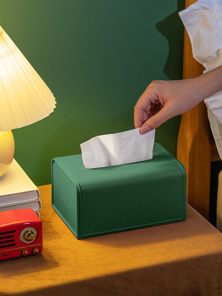 Leather Pattern Tissue Box Dining Table High-Grade Tissue Storage Box Living Room Simple Tissue Box Paper Extraction