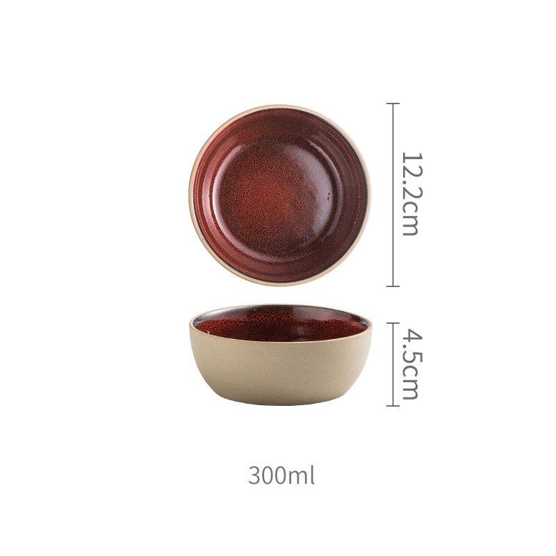 ANTOWALL Special Red Color Dinneware Ceramic Home Restaurant Deep Dish Canteen Steak Dinner Plate Tableware: Rice Bowl