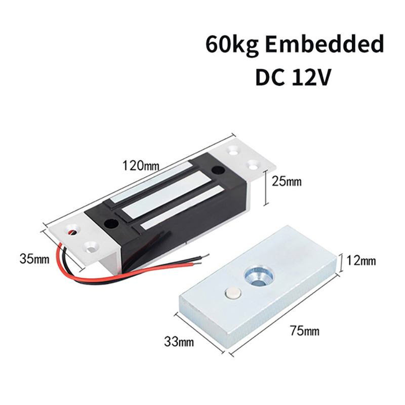 Dc12v/300ma 60kg elektromagnetiska lås inbäddade/utfällbara 2 typer av åtkomstkontrollmagnetlås lämplig för hemmakontorsdörr: Vit