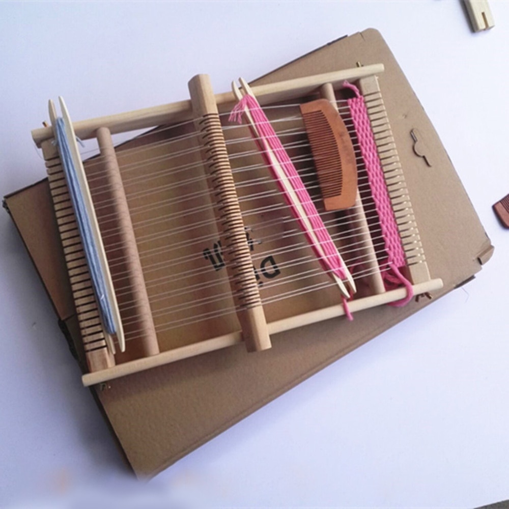 Grote Maat Diy Hand-Breien Houten Weefgetouw Speelgoed Kinderen Weven Machine Intellectuele Ontwikkeling Weefgetouw Speelgoed (Willekeurige Kleur Van wol)