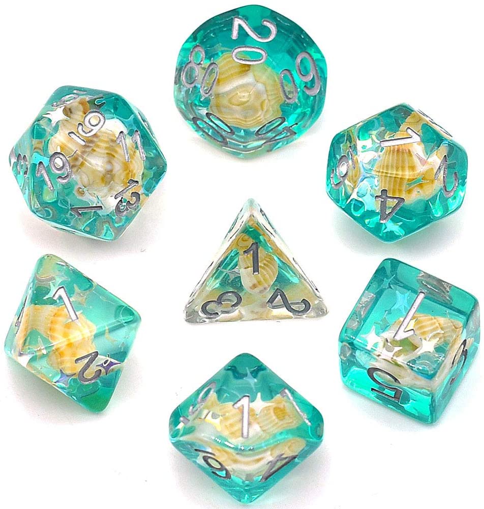 7Pcs/Set Conch DND Dice D&D Dice D4 D6 D8 D10 D% D12 D20 Polyhedral Games Dice Set for Table Games MTG RPG