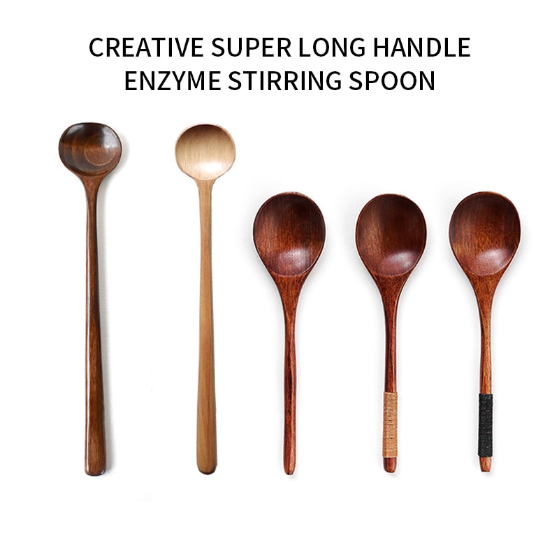 1pc Long Spoons Wooden Japanese/Korean Style 27x5cm Natural Wood Long Handle Round Spoons for Soup Cooking Mixing Stirr