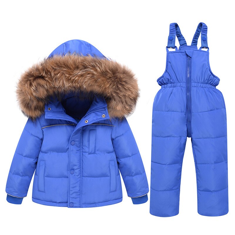 Kinderen Donsjack Pak Tweedelige Kleding Set Peuter Kids Jas + Romper Dikke Warme Winter Dragen 2-5 Jaar Bontjas: Blauw / 24M