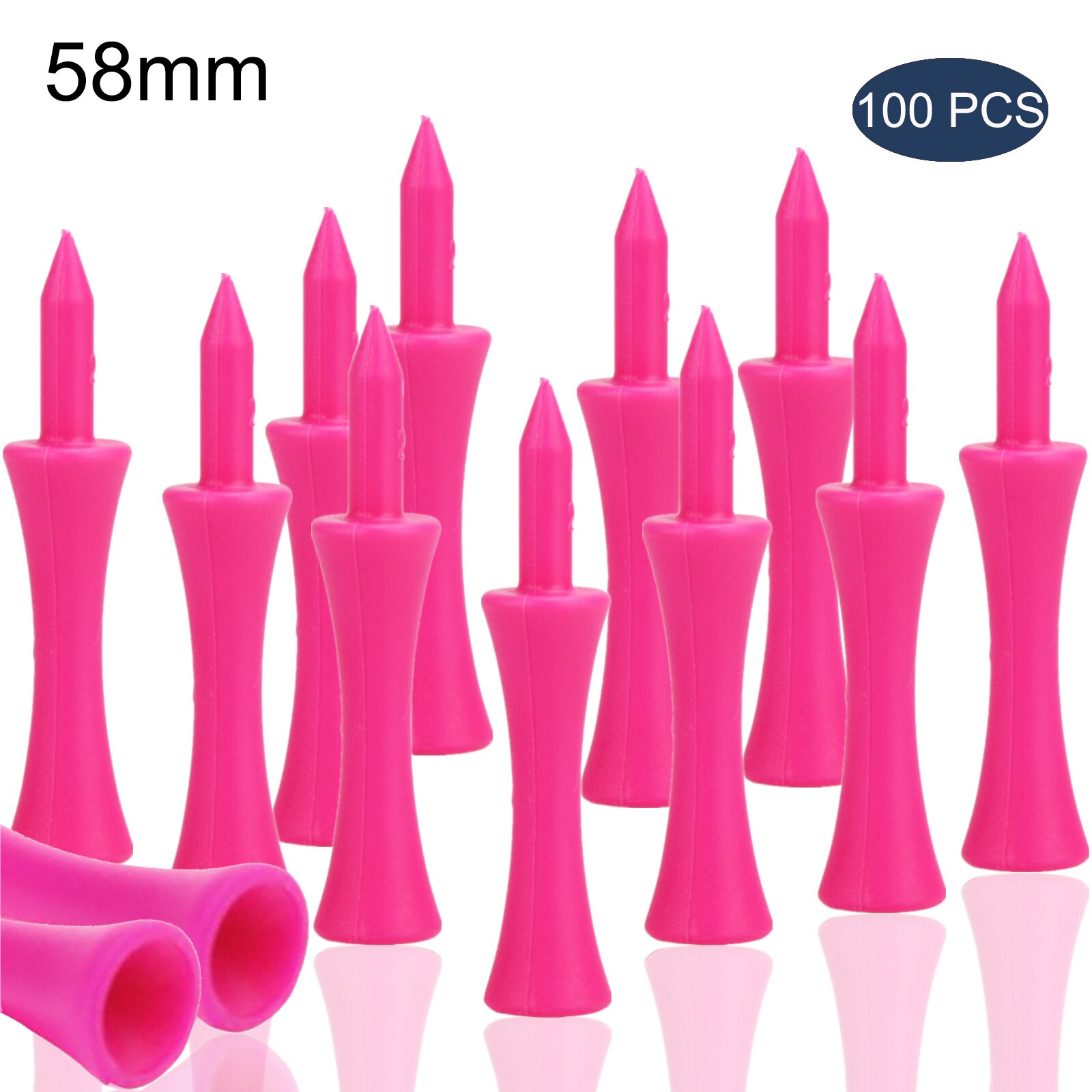 100 Pcs Training Golf Tees Plastic for Driver 32mm 39mm 45mm 51mm 58mm 70mm Long Castle Tee Unbreakable Tool: Pink 58mm 100Pcs