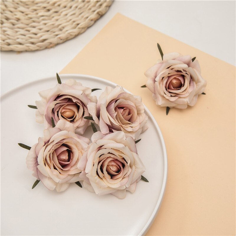 50 stk/parti kunstige rosen blomsterhoved 7cm europæiske retro silkeblomst bryllup blomster væg blomster fest hjemme dekorativ: 4