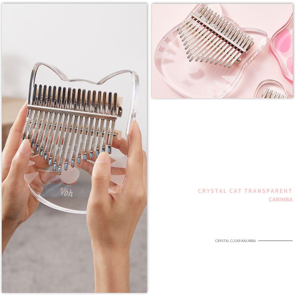 Nalu For Youth 17 key Kalimba Crystal Cat Shape Acrylic Thumb Piano Mbira Calimba Transparent Keyboard Musical EVA Piano Case