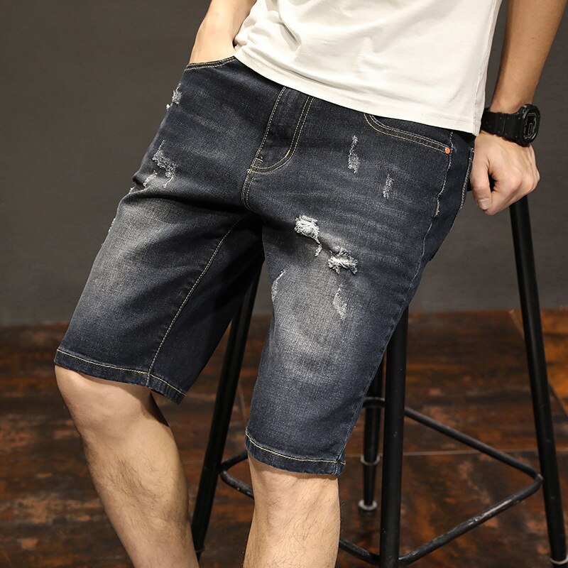 Grande taille 40 42 44 46 hommes Short en jean été Style classique noir trou Stretch coupe ajustée Denim Short Bermuda homme