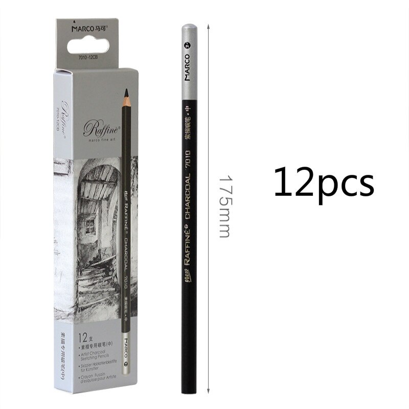 12pcs Sketching Charcoal Pencil White Highlight Charcoal Pencils Dibujo Art Sketching Drawing Pencils Art Supplies Lapices: black