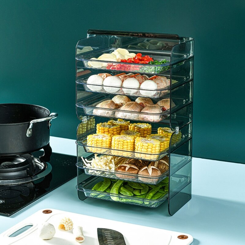 Kitchen Storage Rack 3 Layers Cooking Dishes Stackable Fruit Vegetables Serving Tray Organizer Multi-functional: green