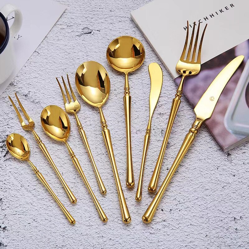 Gold Cutlery Set Forks Spoons Knives Tableware Chopstick Spoon Knife ForkStainless Steel Dinnerware
