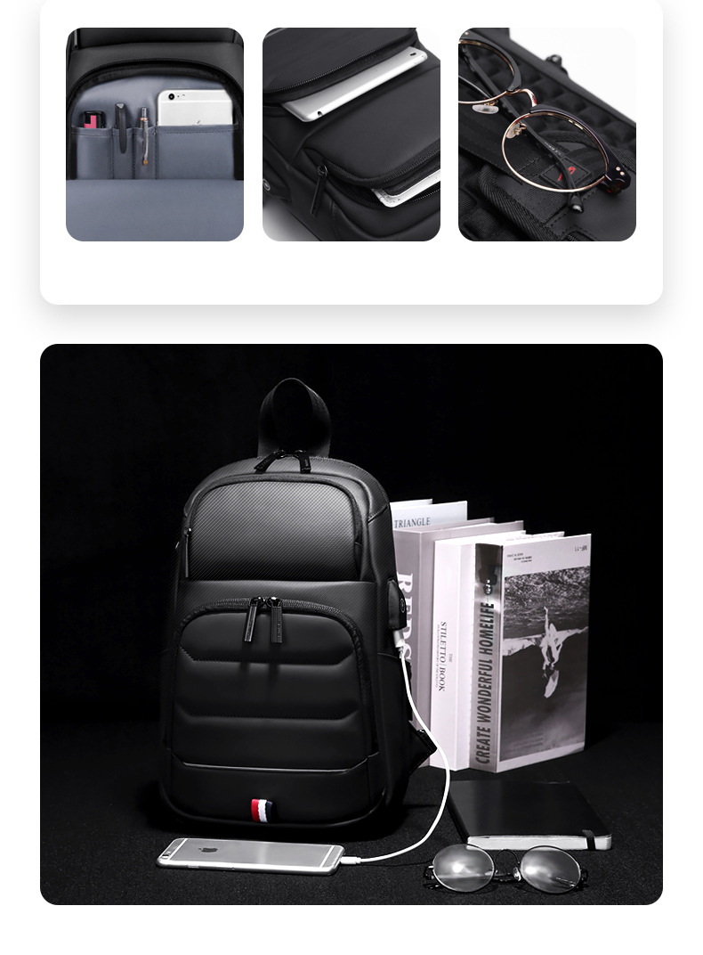 Male Chest Bag travel Crossbody Bags for Shoulder Bags High capacity USB Charging Messenger bag Oxford sports Sling Bag