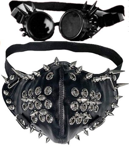 Masque d&#39;hiver en coton et cuir noir, accessoires de moto, pointes Punk cloutées, accessoires Hip Hop, fête d&#39;halloween: more spikes glasses