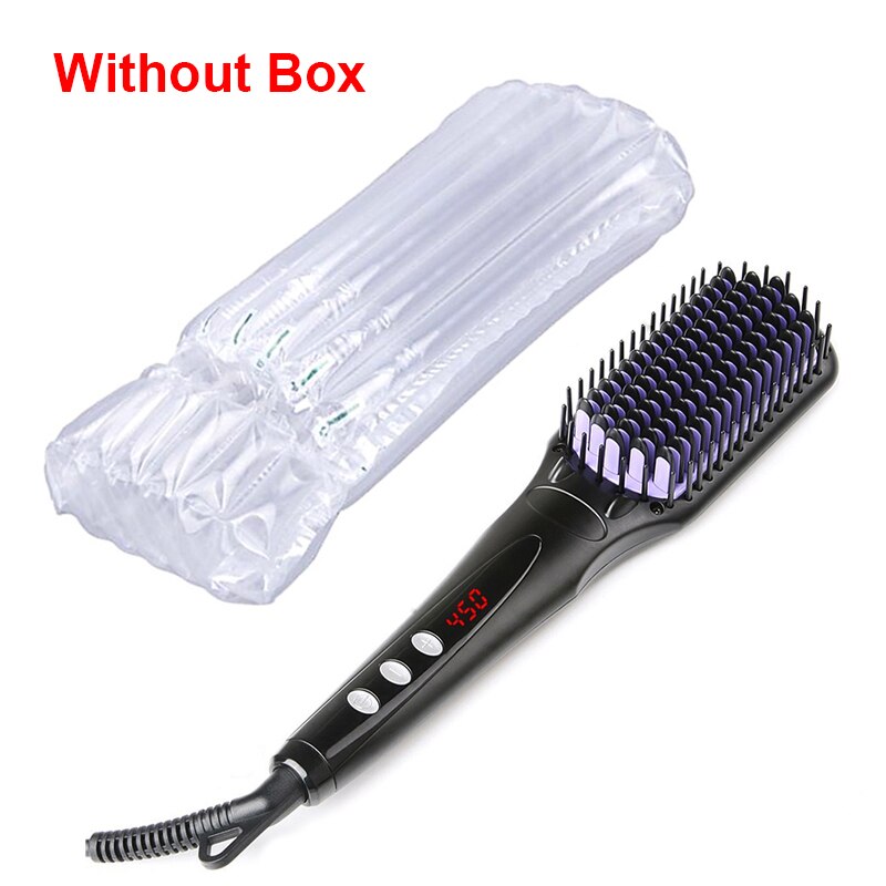 Max 450F 110v/220v Flat Iron Smoothing Beard Straightening Brush Ceramic Hair Straightener Comb LCD Digital Display: Black Without Box / AU