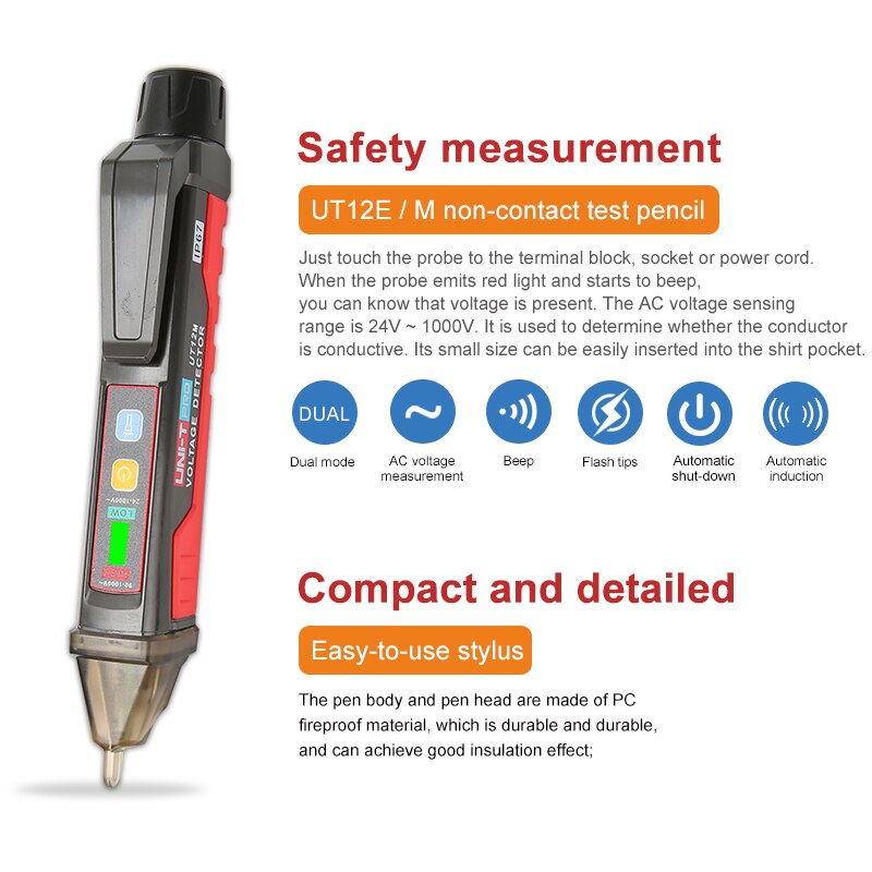 UNI-T test pencil Multimeter Tester AC / DC Meter With Light Non-contact Intelligent Power Supply UT12S Current Volt Pencil Test