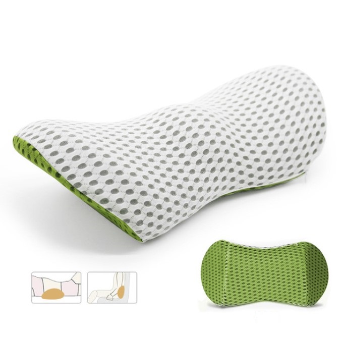 3D Memory Foam waist cushion Pillow Lumbar Support Pillow Car Seat Protect Spine Vertebral Low Back Cushion Bed Sleeping Pillow: light grey green