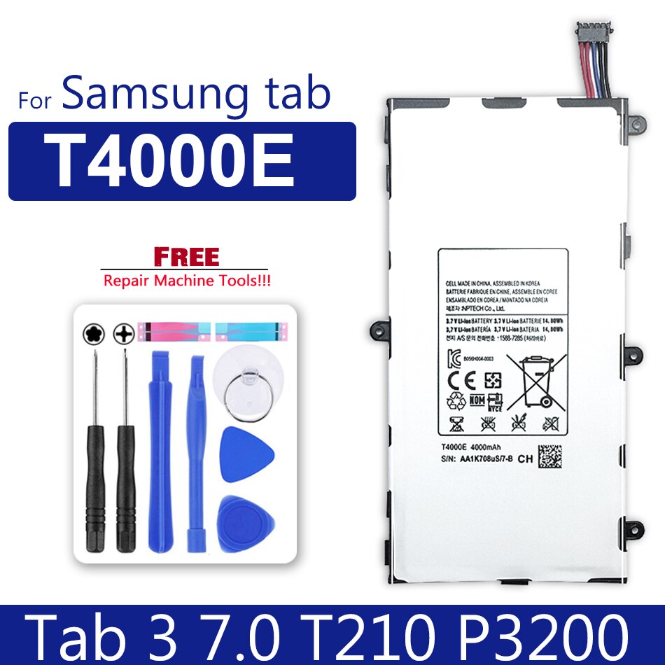 Bateria para tablet, galaxy tab 2 3 4 7.0 8.0 tab2 tab3 lite tab4 sm t210 t211 t310 t311 t530 t531 p3100 p5200 p5210: Tab 3 7.0 T4000E