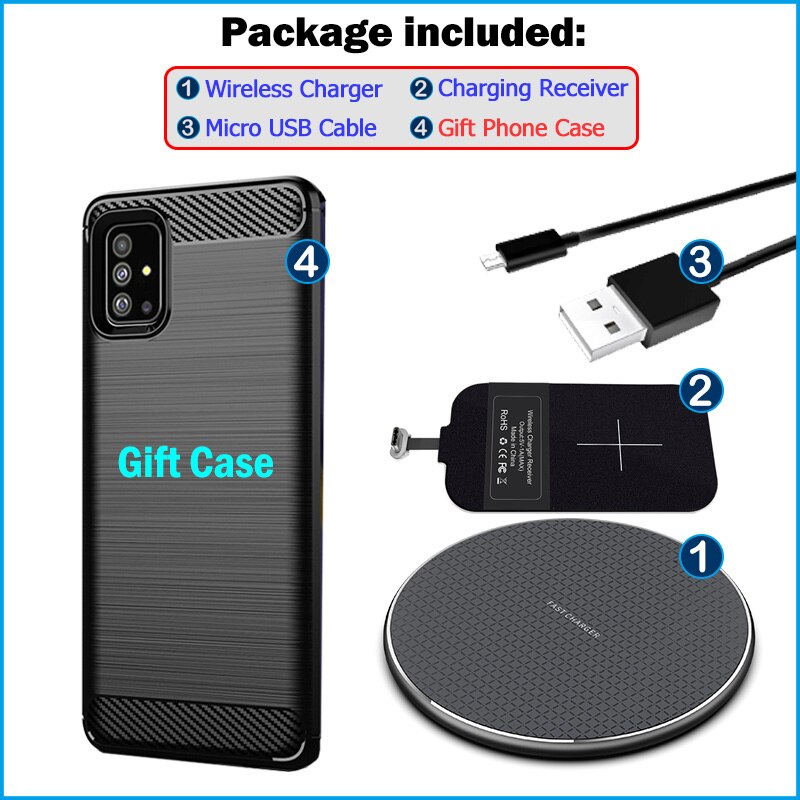 Trådløs opladning til samsung galaxy  a51 6.5 '' qi trådløs oplader+usb type c opladningsadapter modtager softcase sm -a515f: Trådløst opladersæt