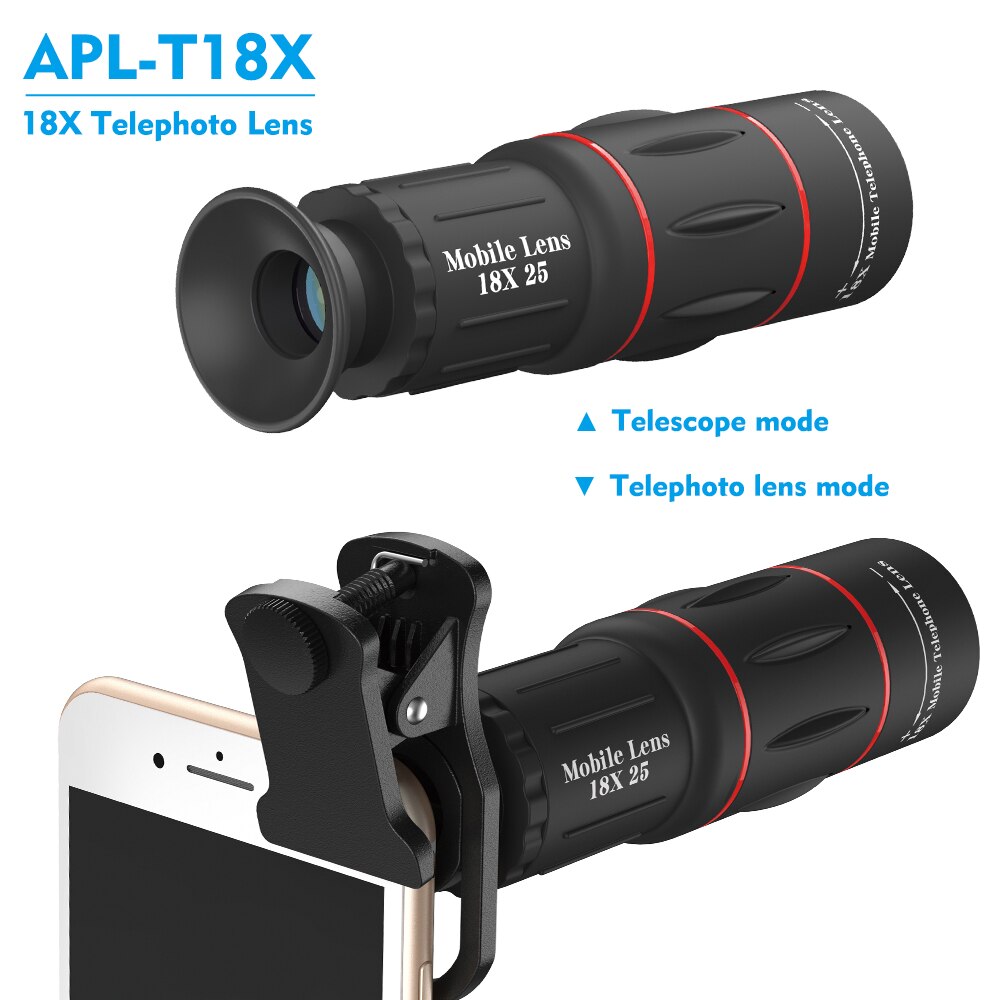 APEXEL Universele Mobiele Telefoon Lens 18X HD Monoculaire Telescoop phone Camera Lens voor iphone 7 8 reizen concerten sport event