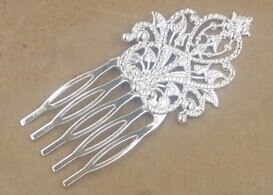 Vintage 5 Teeth Comb Hair Jewelry Charm Women Flower Hairpin Hairclips Barrettes Retro Hair Wear: Silver