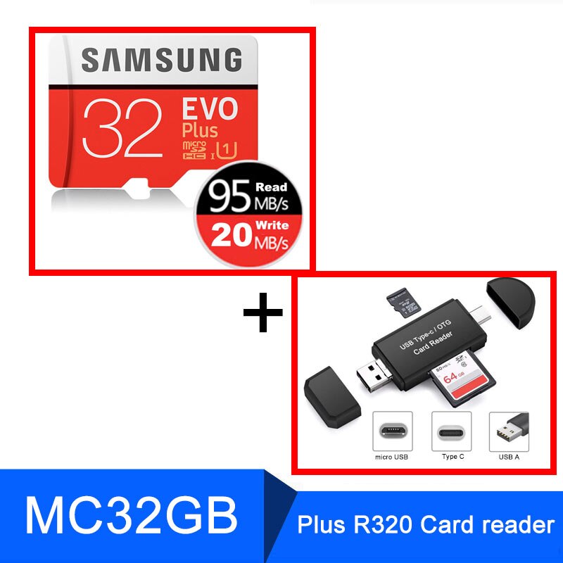 SAMSUNG Micro SD 128gb 64gb tarjeta de memoria de 32gb 256GB Class10 Microsd SDHC/SDXC TF C10 con lector de tarjetas OTG Header tarjeta SD de 512gb: MC32G Plus R320