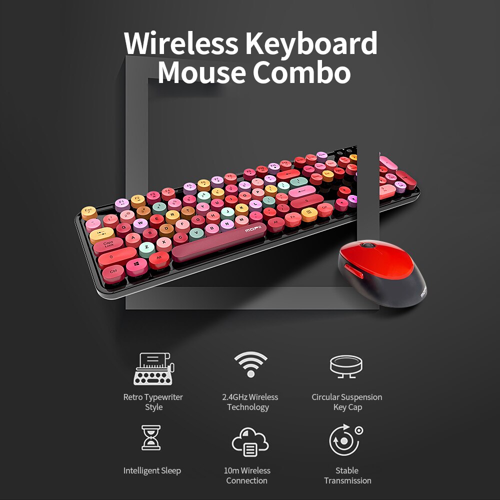 Mofii Sweet Keyboard Mouse Combo Mixed Color 2.4G Wireless Keyboard Mouse Set Circular Suspension Key Cap for PC Laptop
