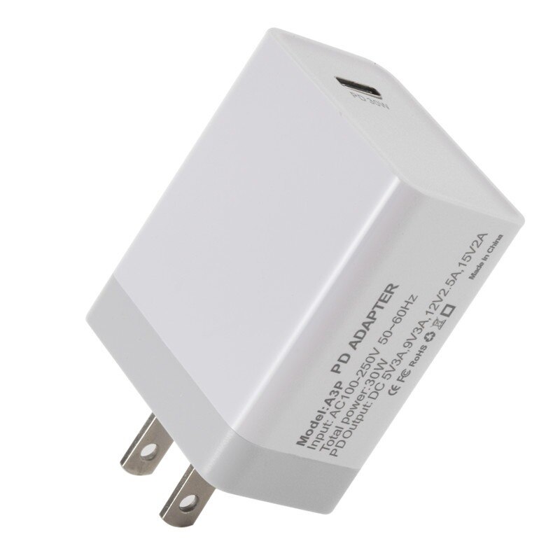PD Fast Charge Protocol Charger 3C Certification 30W Adapter TYPE-C Travel Charger PD Plug PC + ABS Fire Retardant