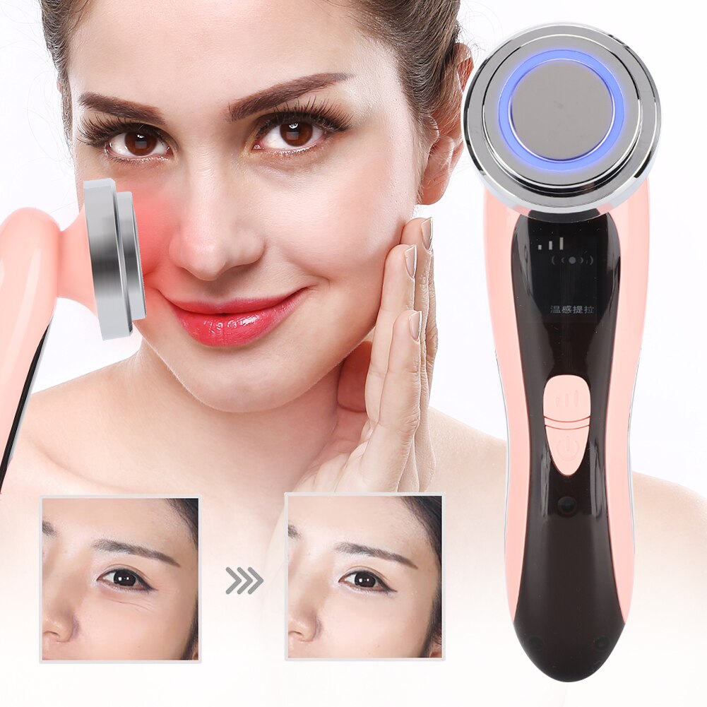 Ion led fotonterapi ansigtsløftning opstrammende porerens øjenpleje rødt lys hudforyngelse massageinstrument (pink)