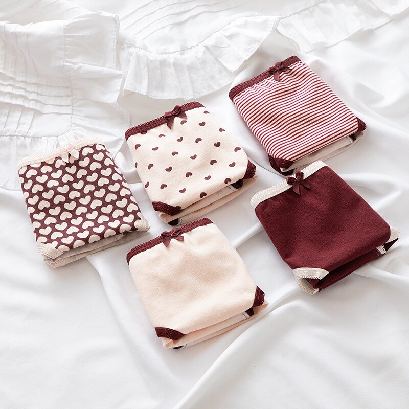 5 pz/lotto mutandine taglie forti biancheria intima per ragazze slip in cotone carino amore mutandine rosse Lingeries studenti mutande mutandine femminili: L (Fit 42.5-52.5kg)