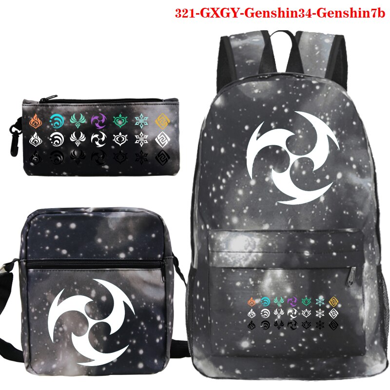 Genshin wpływ tornister studentów plecak dla dzieci 3 sztuk śmieszne nastolatek plecaki Genshin wpływ tornister dla dzieci Bookbag podróży torby: GXGY-Genshin34-G7b