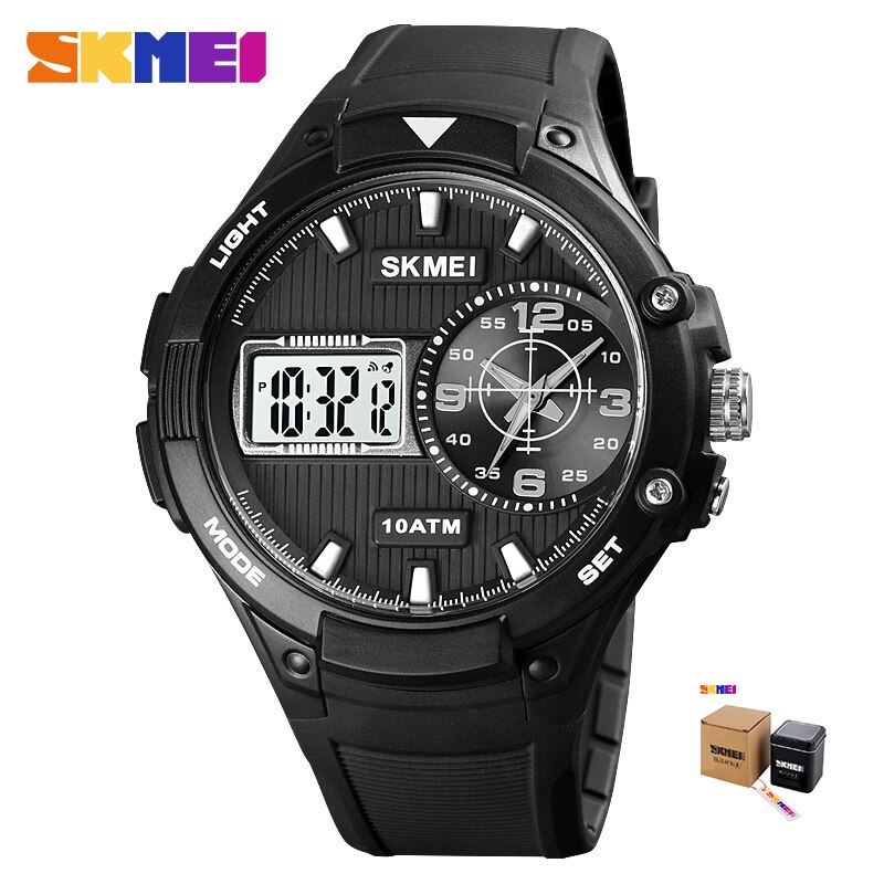 SKMEI movimento digitale al quarzo doppio Dispaly orologio da uomo orologio militare 3 volte conto alla rovescia orologi sportivi maschili Relogio Masculino: nero bianca scatola