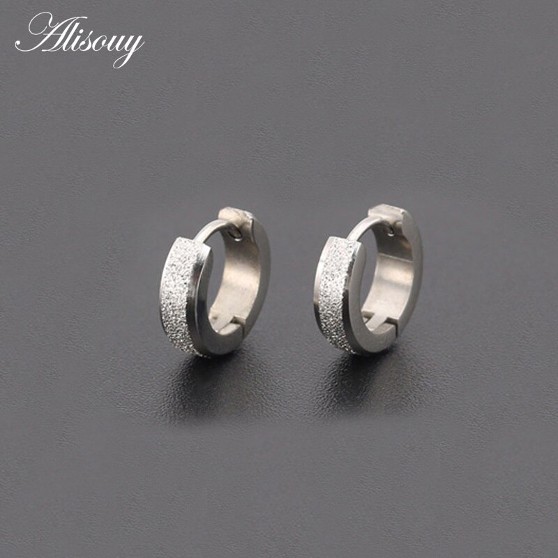 Alisouy Punk Männer Schwarz Edelstahl Band durchbohren Runde Ohrringe neutral Ohrring für Frauen Männer Schmuck Brincos unisex: Breite 4mm Silber-