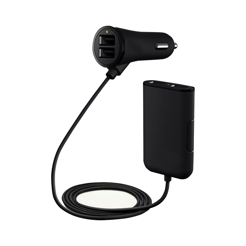 4 Multi Ports Auto Ladegerät Adapter Schnelle USB Auto Ladegerät Für IPhone 12 Samsung Smartphone schnell Auto Ladegerät Vorne und hinten charg: Black