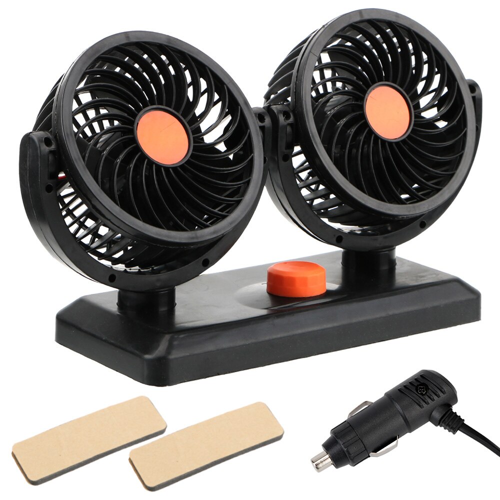 Dual Head Low Noise Radiator Fan 360 Degree Rotating All-Round 12V/24V Electric Fan Adjustable for Auto Car Air Cooling Fan: Orange 24V
