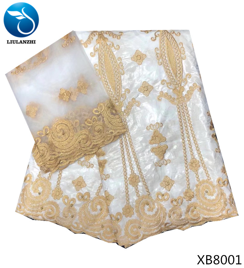 LIULANZHI 5 yardas + 2 yardas India Bazin Riche tela de encaje africano con blusa bordado con cuentas ropa de la cuenca para mujeres XB80