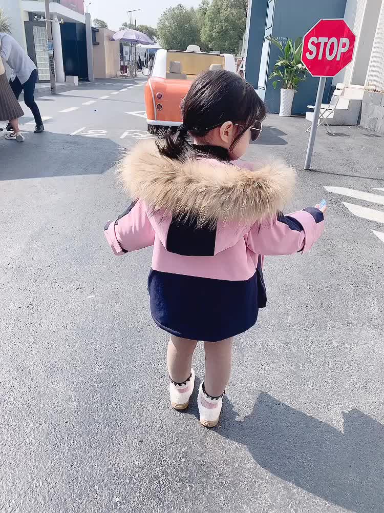 Jxysy donsjack voor meisjes, warme, bontkraag voor peuters, winterkleding voor meisjes, katoenen gewatteerde kleding voor kinderen, dikke katoenen gewatteerde jas