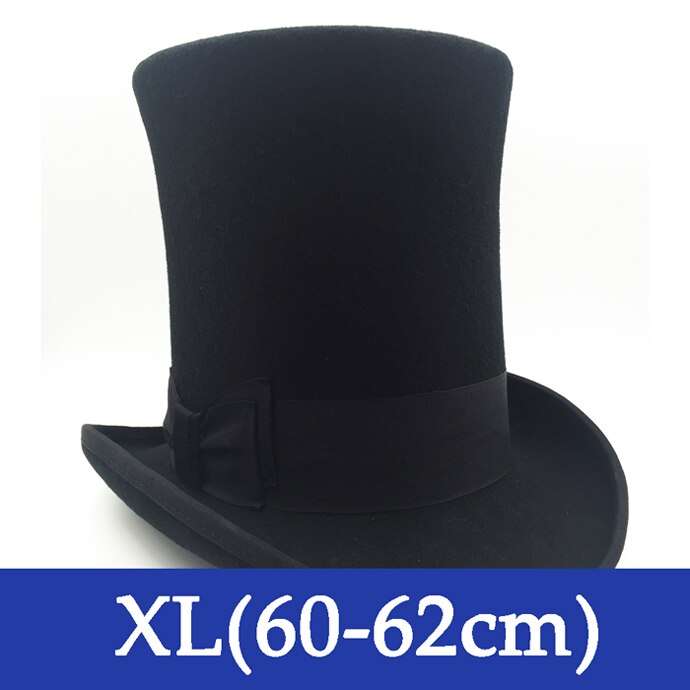 100%  ull vintage topphatt svart kronehatt retro viktoriansk magi lue 8 "dyp 25cm høy for voksne kvinner menn: Xl (60-62cm)