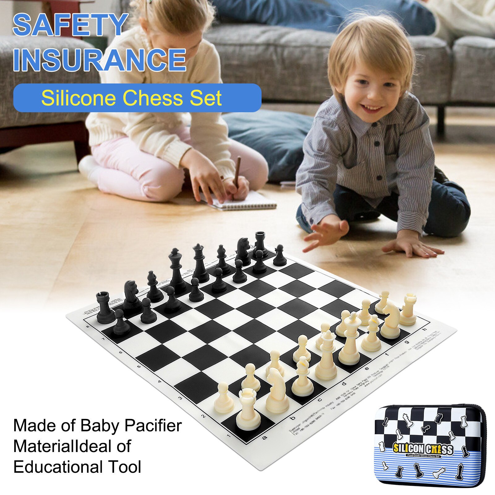Schach Brettspiel für freundlicher Silikon Tragbare in Tragetasche, Lebensmittel Klasse Reise Schach setzt für Anfänger