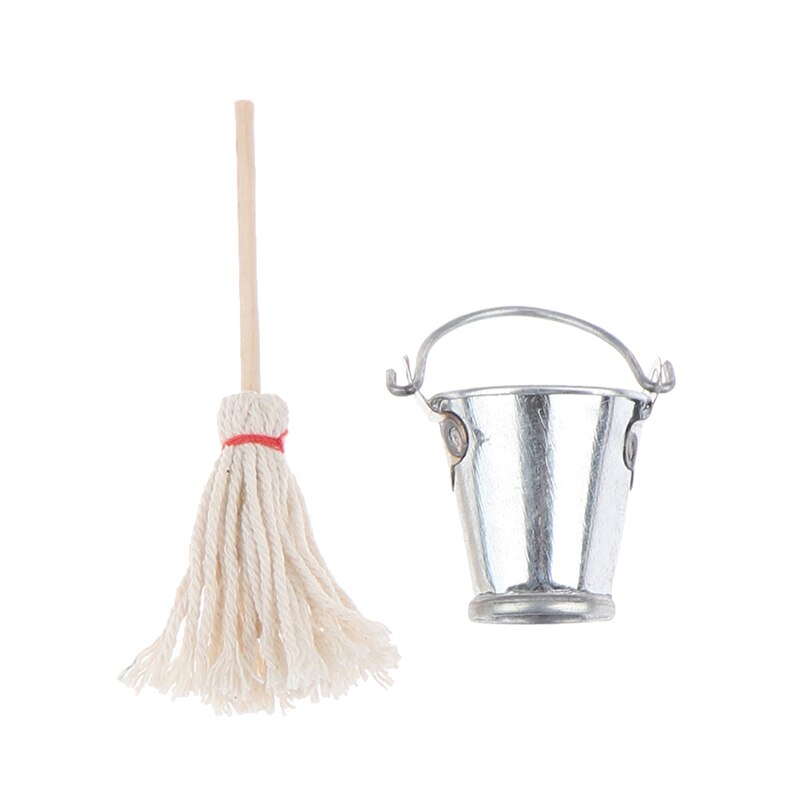 Schaal 1:12 Poppenhuis Miniatuur Keuken Tuin Mop Emmer Classic Pretend Play Meubels Leuke Speelgoed Presents