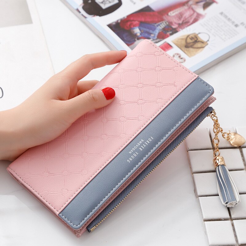 estilo ! Billetera larga para mujer estilo coreano, tarjetero de , más billetera con borlas, monedero genial para estudiantes: Pink