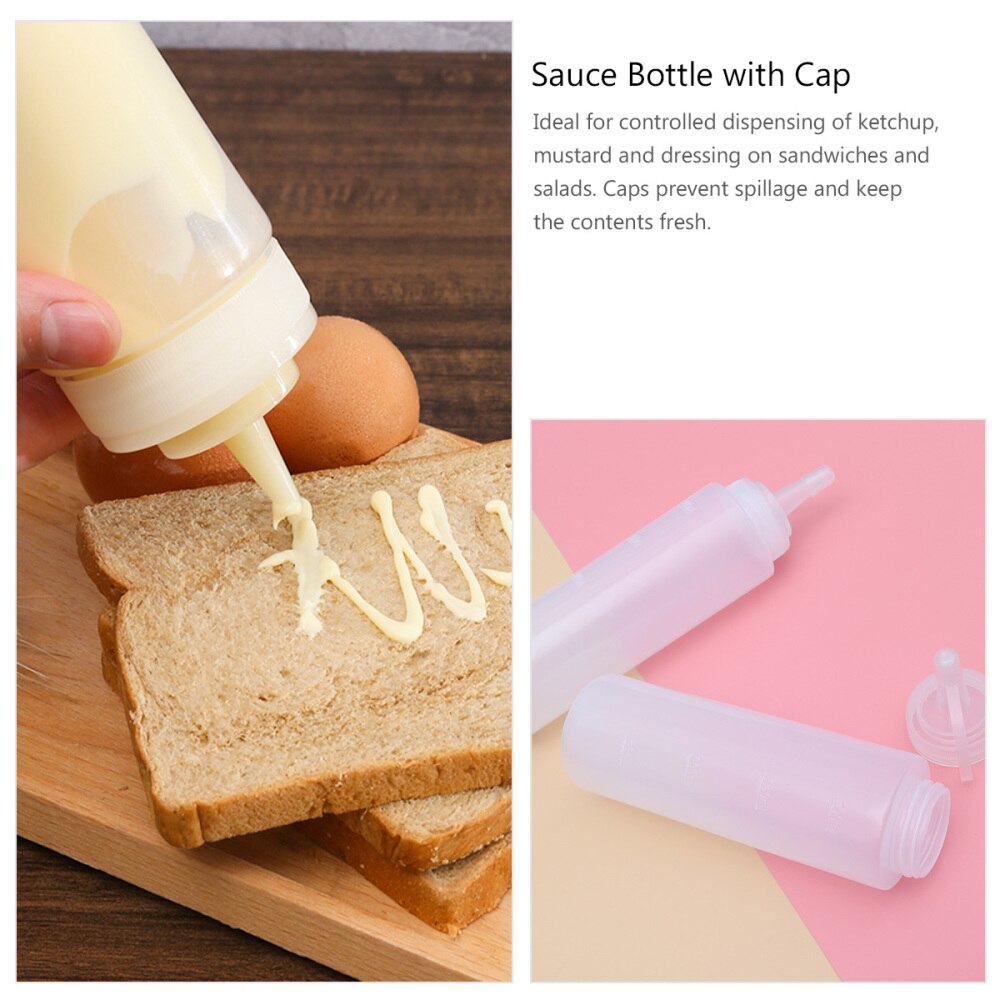 5pcs 230ml 8oz Squeeze Squirt Condiment Bottles with Twist On Cap Lids Dispensers for Ketchup Mustard Sauces Olive