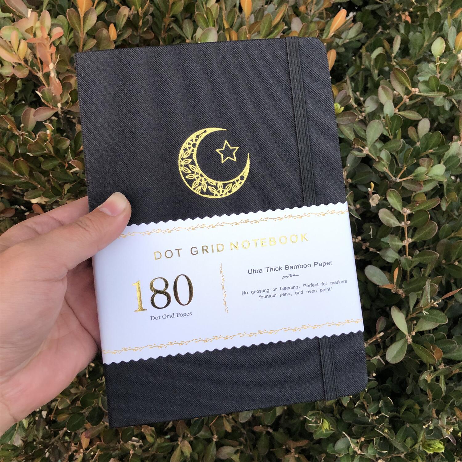 Zwarte Maan A5 Gestippelde Notebook Dot Grid Journal 180gsm Papier Vegan Stof Hardcover: Default Title