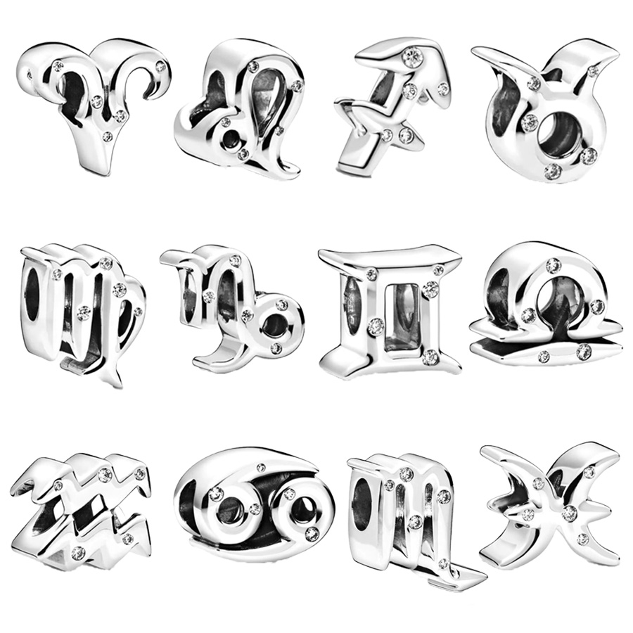 Klassieke Sprankelende Ram, Tweelingen, Steenbok, Pissen Zodiac Charm Kralen Fit Originele Europese Zilveren 925 Armband DIY Sieraden