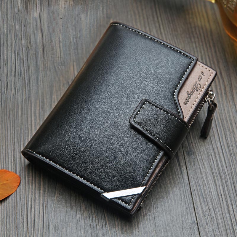 wallet Short vertical Male Coin Purse casual multi-function card Holders bag zipper buckle triangle folding