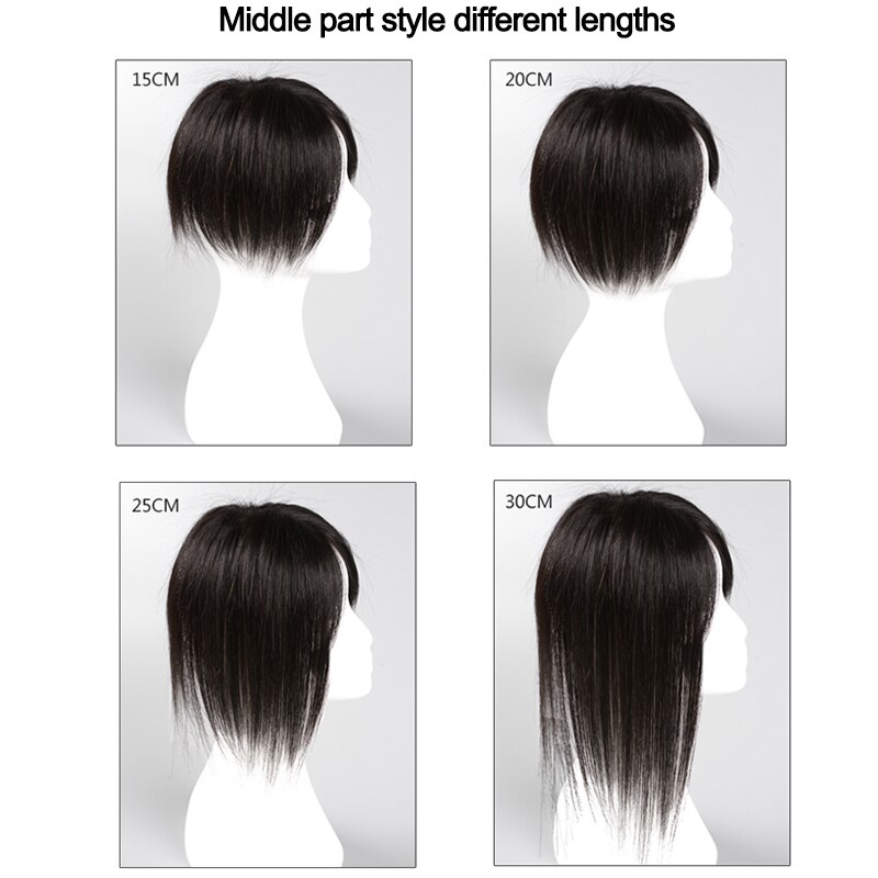 Tupé de mujer con flequillo de parte media cabello sintético liso Artificial tejido a mano, postizo de pelo Natural