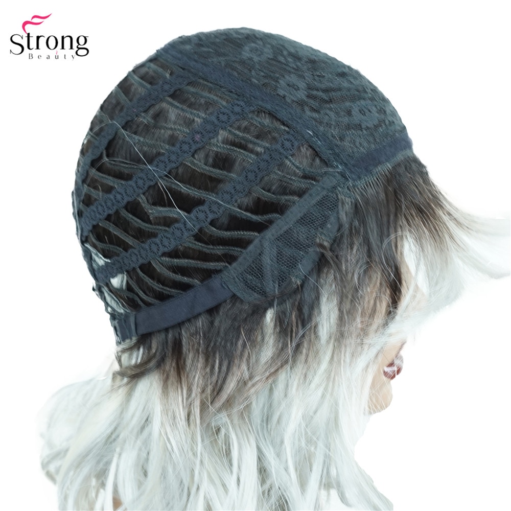 StrongBeauty Women's Medium length Curly Gray Wig Ombre Synthetic Wigs Hair
