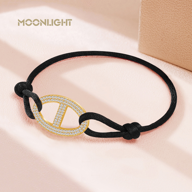 Maanlicht Mode Klassiek Varken Neus Zijden Touw Bedelarmband Voor Vrouwen Zirkoon Verstelbare Armband Vrouwelijke Sieraden 14 Kleuren