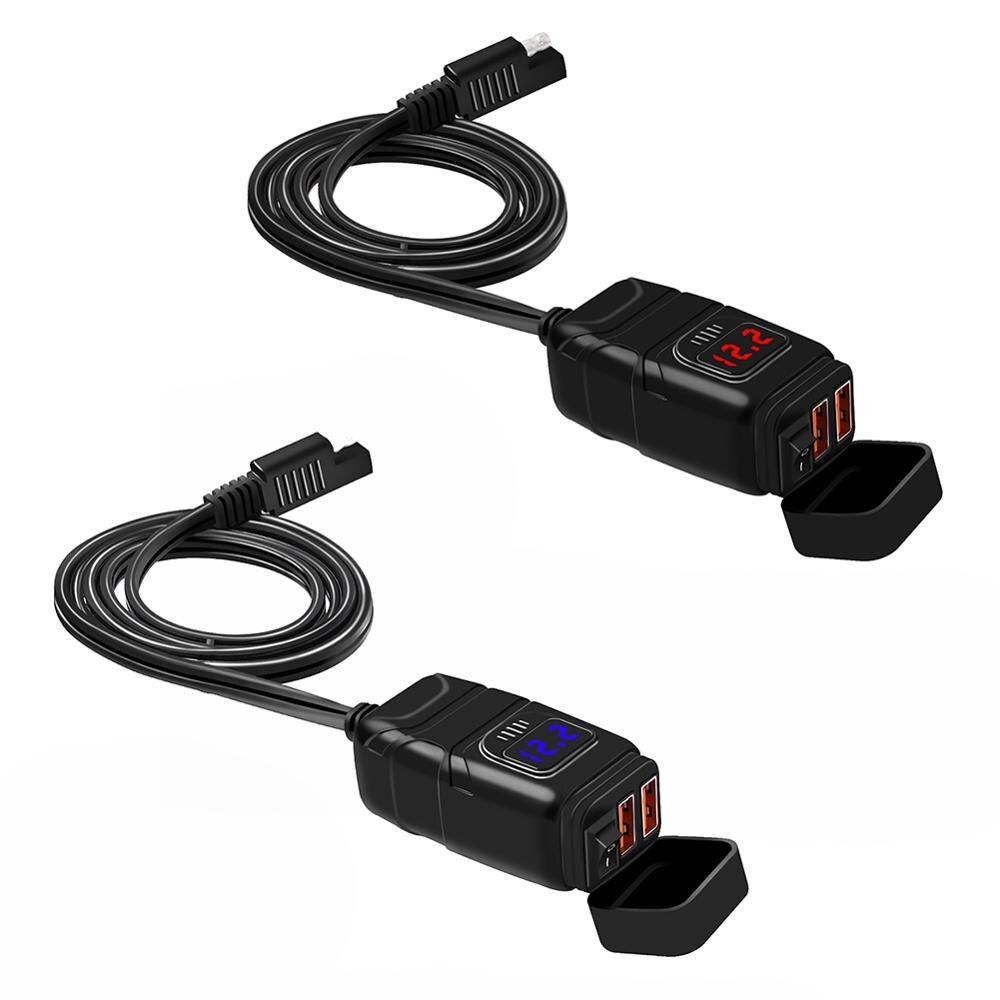 12V Zu USB Adapter mit Voltmeter AUF aus Schalter Motorrad Schnell Trennen Stecker mit Wasserdicht Dual QC 3,0 USB schnelle Ladegerät: QM191829-BU1