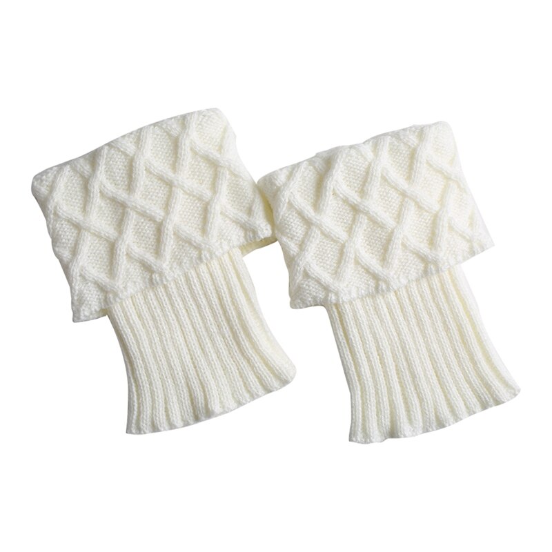 Leg Warmers Women Short Knitted Boot Cuffs Socks Cover Diamond Checkered Knitted Thermal Winter Shoe Accessories