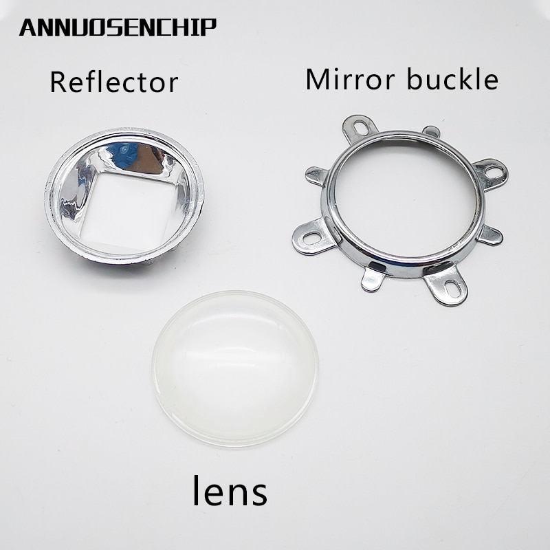 1 ensemble 60 90 120 degrés LED lentille verre optique 44mm réflecteur collimateur support fixe pour 20W 30W 50W 100W haute puissance COB puce
